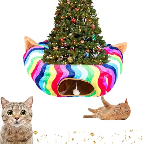 Kattentunnel kerstboomrok, kattentunnelbed Onder de kerstboom, opvouwbaar multifunctioneel kerstboomkattenbed, kerstkattentunnel, geschikt voor Grote, middelgrote en kleine katten (A) von Yagerod