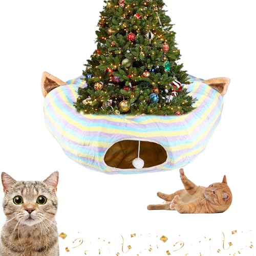 Kattentunnel kerstboomrok, kattentunnelbed Onder de kerstboom, opvouwbaar multifunctioneel kerstboomkattenbed, kerstkattentunnel, geschikt voor Grote, middelgrote en kleine katten (B) von Yagerod