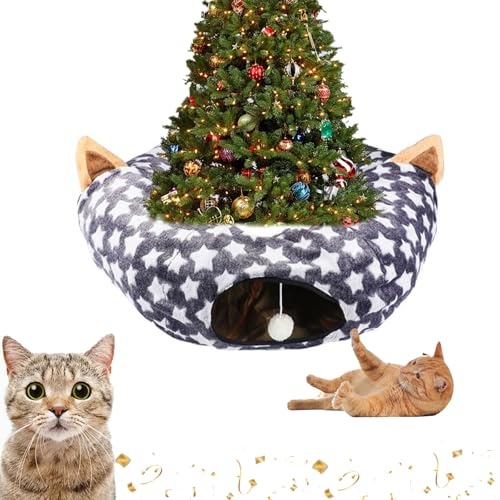 Kattentunnel kerstboomrok, kattentunnelbed Onder de kerstboom, opvouwbaar multifunctioneel kerstboomkattenbed, kerstkattentunnel, geschikt voor Grote, middelgrote en kleine katten (C) von Yagerod