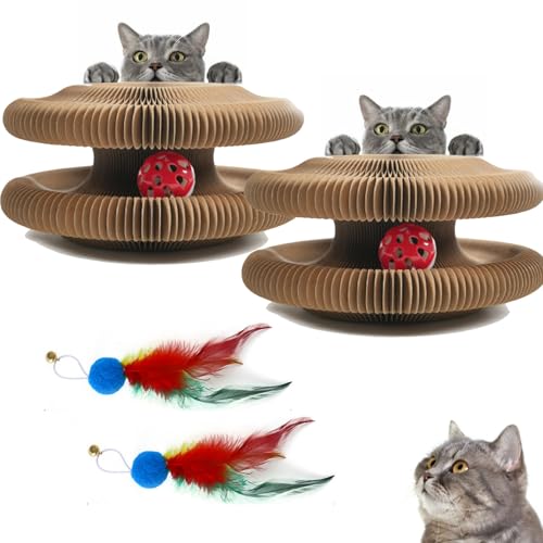 Kitten Curl, Kitten Curl-Spielzeug, einziehbares Kitten-Kurls-Katzenspielzeug, recycelbar und langlebig, interaktives Kratzbrett-Katzenspielzeug mit Spielzeugglockenball (2PC) von Yagerod