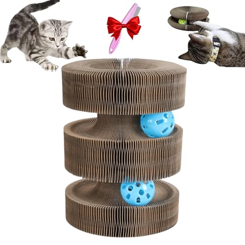 Kitty Kurlz Cat Toy, Reversible Infinity Kitty Kurlz Toy, Kitty Curls Cat Toy, Magic Organ Cat Scratching Board Kurlz Toy, Cat Accordion Toy with Ball, Nteractive Scratch Pad Cat Toy(Cylindrical) von Yagerod