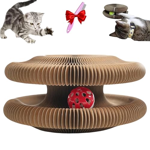 Kitty Kurlz Cat Toy, Reversible Infinity Kitty Kurlz Toy, Kitty Curls Cat Toy, Magic Organ Cat Scratching Board Kurlz Toy, Cat Accordion Toy with Ball, Nteractive Scratch Pad Cat Toy(Round) von Yagerod