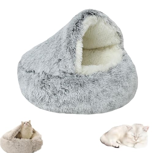 Lapcatz Nestbett, Lapcatz Bett, Pursnug Bettnest, halbgeschlossenes Haustiernest, abnehmbarer, waschbarer, rutschfester Boden, für Katzenhöhlen im Haus und beruhigende Hundebetten (gray, 15.7in) von Yagerod