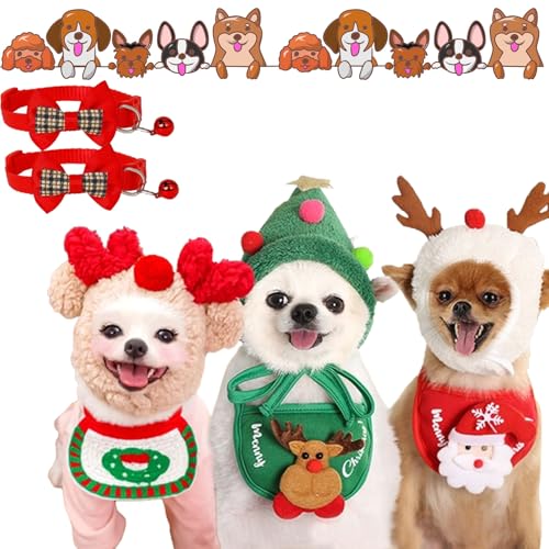 Neue entzückende Weihnachtsbaum-Pompon-Mütze, Weihnachtsmannmütze für Hunde von Celery Pets, Weihnachtsmütze aus grünem Samt für Hunde, Weihnachtsmütze von Lettuce Pets (A+B+C, Medium) von Yagerod