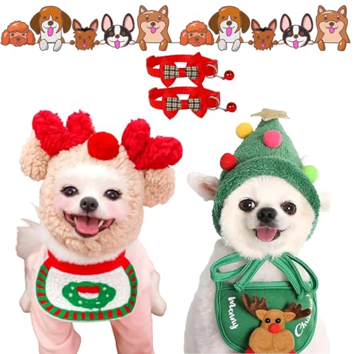 Neue entzückende Weihnachtsbaum-Pompon-Mütze, Weihnachtsmannmütze für Hunde von Celery Pets, Weihnachtsmütze aus grünem Samt für Hunde, Weihnachtsmütze von Lettuce Pets (A+C, Medium) von Yagerod