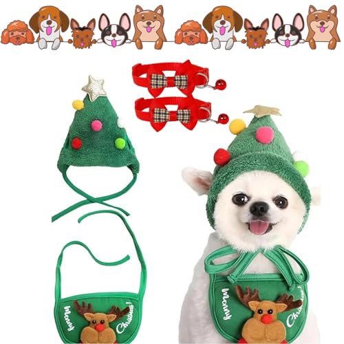 Neue entzückende Weihnachtsbaum-Pompon-Mütze, Weihnachtsmannmütze für Hunde von Celery Pets, Weihnachtsmütze aus grünem Samt für Hunde, Weihnachtsmütze von Lettuce Pets (A, Medium) von Yagerod