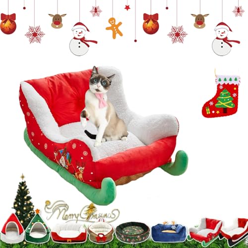 Yagerod Weihnachtsschlitten-Hundebett, Weihnachtshundebett, interessantes rotes Weihnachts-Katzen-Hundebett, weihnachtlich gestaltetes Haustierbett, waschbar und sehr langlebig (G) von Yagerod