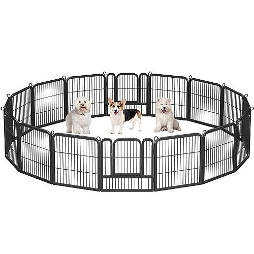 Yaheetech 16-teilig Hundelaufstall 63cm hoch, Hundezaun mit 2 Türen, Welpenlaufstall für Garten, Automatische Verriegelung, Flexibel und faltbar, Für Hund Katze Welpe Kaninchen Meerschweinchen von Yaheetech