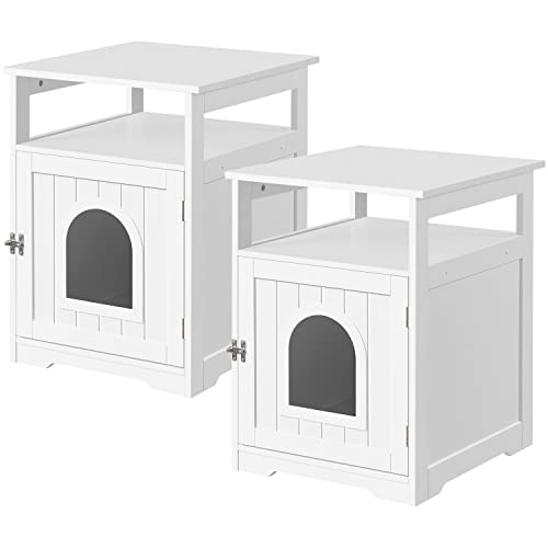 Yaheetech 2er Set katzenschrank für katzentoilette, Katzenhaus, Katzenklo Schrank mit offene Ablage, Beistelltisch,52 × 49 × 64,5 cm, Weiß von Yaheetech