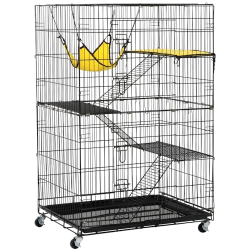 Yaheetech Haustierkäfig mit 4 Ebenen mit Rollen, Höhe 123 cm, großer Käfig mit 2 Türen von Yaheetech