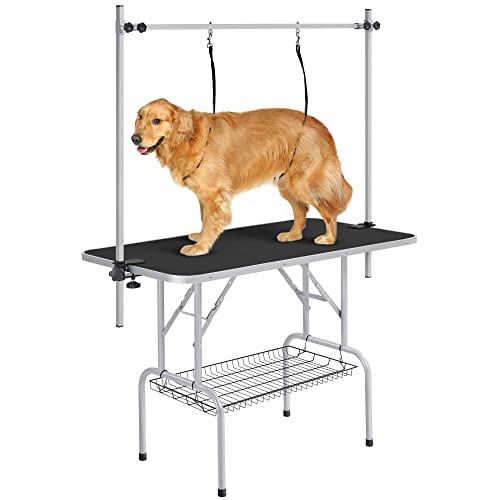 Yaheetech Höhenverstellbar Trimmtisch für Hunde groß, Schertisch mit 2 Galgen, Badezubehör für Hunde, Hundepflegetisch klappbar - 118 x 60 x 177 cm (L x B x H) - Kratzfest, max. Tragelast 120 kg von Yaheetech