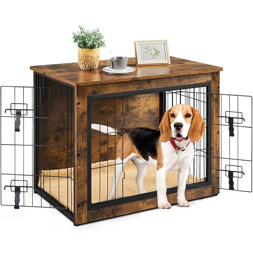 Yaheetech Hundekäfig Möbel mit Hundedecke & 2 Türen, Hundebox für Zuhause, Moderne Hundehütte Indoor bis zu 61 kg, Hundebox Holz für Wohnzimmer, 80x56x64 cm, Braun von Yaheetech