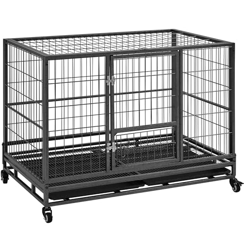 Yaheetech Hundekäfig hochbelastbar, transportabler Haustierkäfig, 106x65x81 cm, Gitter Hundebox mit Doppeltüren & Rollen, Transportbox bis 53 kg, für mittelgroße/große Hunde, Schwarz von Yaheetech