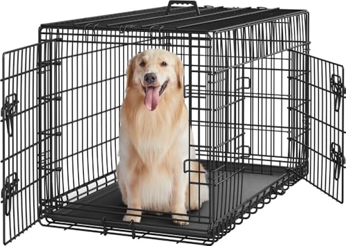 Yaheetech Hundekäfig 107 x 60 x 66 cm klappbar mit Trennwand, 2 Türen, Hundebox für zuhause mit ausziehbare Bodenschale, Transportkäfig Auto, Hundetransportbox Drahtkäfig für Hunde Welpe, XL, Schwarz von Yaheetech