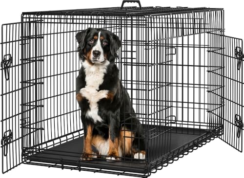 Yaheetech Hundekäfig 122 x 73 x 80 cm klappbar mit Trennwand, 2 Türen, Hundebox für zuhause mit ausziehbare Bodenschale, Transportkäfig Auto, Hundetransportbox Drahtkäfig für Hunde Welpe, XXL, Schwarz von Yaheetech