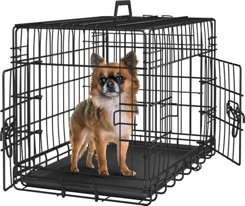 Yaheetech Hundekäfig 62 x 42 x 47 cm klappbar mit Trennwand, 2 Türen, Hundebox für zuhause mit ausziehbare Bodenschale, Transportkäfig Auto, Hundetransportbox Drahtkäfig für Welpe Katzen, S, Schwarz von Yaheetech