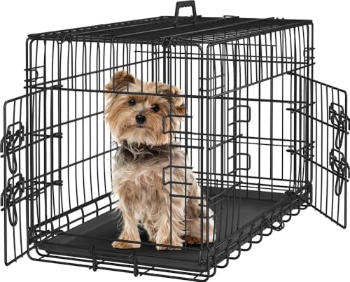 Yaheetech Hundekäfig 75 x 44 x 50 cm klappbar mit Trennwand, 2 Türen, Hundebox für zuhause mit ausziehbare Bodenschale, Transportkäfig Auto, Hundetransportbox Drahtkäfig für Welpe Katzen, M, Schwarz von Yaheetech