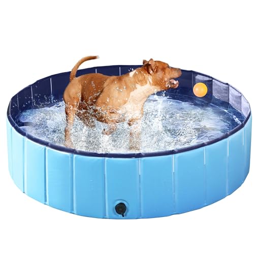 Yaheetech Hundepool faltbar, Planschbecken für Hunde 120 x 30 cm, Anti-Rutsch-Platten, Schnelle Entwässerung, Hundebadewanne mit Badebürste & 4 Flicken, Swimmingpool Verdickt PVC, Blau von Yaheetech