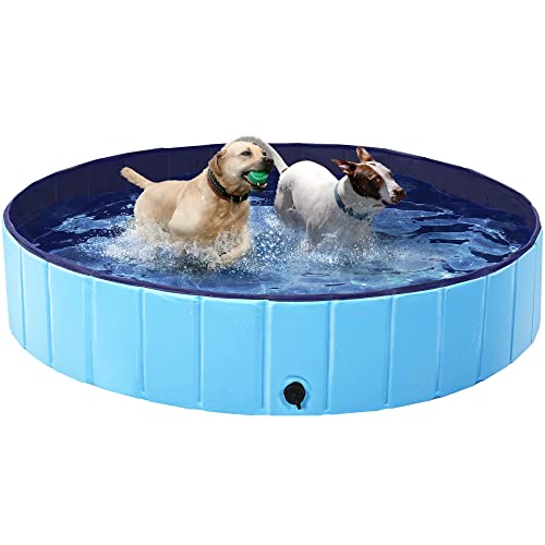 Yaheetech Hundepool faltbar, Planschbecken für Hunde 140 x 30 cm, Anti-Rutsch-Platten, Schnelle Entwässerung, Hundebadewanne mit Badebürste & 4 Flicken, Swimmingpool Verdickt PVC, Blau von Yaheetech