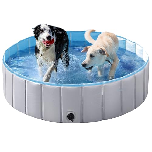 Yaheetech Hundepool faltbar, Planschbecken für Hunde 120 x 30 cm, Anti-Rutsch-Platten, Schnelle Entwässerung, Hundebadewanne mit Badebürste & 4 Flicken, Swimmingpool Verdickt PVC, Grau von Yaheetech