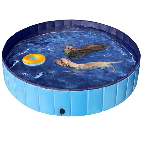 Yaheetech Hundepool faltbar, Planschbecken für Hunde 160 x 30 cm, Anti-Rutsch-Platten, Schnelle Entwässerung, Hundebadewanne mit Badebürste & 4 Flicken, Swimmingpool Verdickt PVC, Blau von Yaheetech