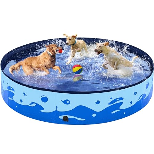 Yaheetech Hundepool faltbar, Planschbecken für Hunde 160 x 30 cm, Anti-Rutsch-Platten, Schnelle Entwässerung, Hundebadewanne mit Badebürste & 4 Flicken, Swimmingpool Verdickt PVC, Ozean Blau von Yaheetech