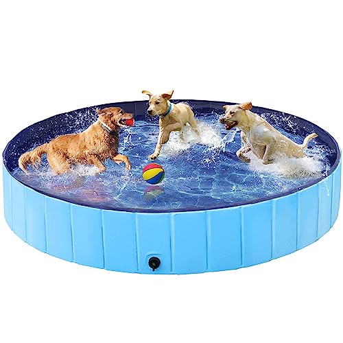 Yaheetech Hundepool faltbar, Planschbecken für Hunde 180 x 30 cm, Anti-Rutsch-Platten, Schnelle Entwässerung, Hundebadewanne mit Badebürste & 4 Flicken, Swimmingpool Verdickt PVC, Blau von Yaheetech