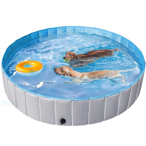 Yaheetech Hundepool faltbar, Planschbecken für Hunde 180 x 30 cm, Anti-Rutsch-Platten, Schnelle Entwässerung, Hundebadewanne mit Badebürste & 4 Flicken, Swimmingpool Verdickt PVC, Grau von Yaheetech