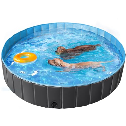 Yaheetech Hundepool faltbar, Planschbecken für Hunde 180 x 30 cm, Anti-Rutsch-Platten, Schnelle Entwässerung, Hundebadewanne mit Badebürste & 4 Flicken, Swimmingpool Verdickt PVC, Schwarz von Yaheetech