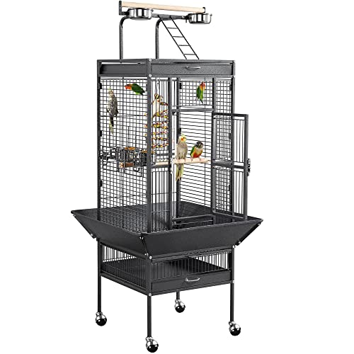 Yaheetech Vogelkäfig Vogelvoliere Vogelhaus Vogelbauer Käfig für Papageien 65,5 x 65,5 x 156 cm, Schwarz von Yaheetech