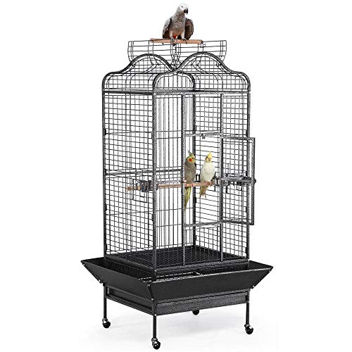 Yaheetech Vogelvoliere Vogelkäfig groß, Papageienkäfig mit 2 Holzstangen und 3 Futternäpfe, Vogelhaus Voliere mit Rollen, 81 x 77x 160 cm von Yaheetech