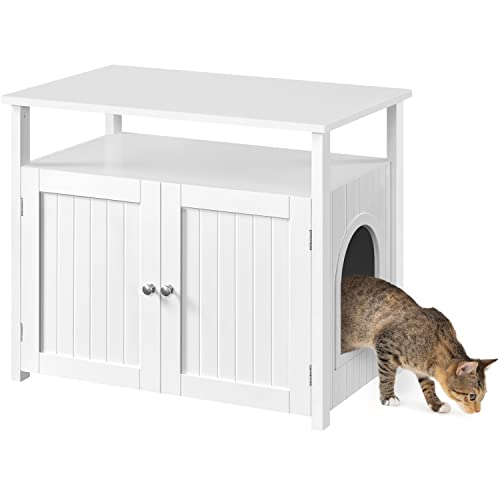 Yaheetech Katzenhaus 80 × 51 × 66 cm Katzenschrank für Katzentoilette, Katzenklo Schrank, XXL Katzenhaus Katzen-Möbel mit Türen, Haustierbox mit großem Stauraum von Yaheetech