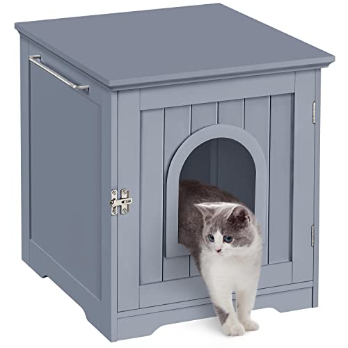 Yaheetech Katzenhaus Katzenhöhle geschlossene Katzentoilette mit Eingang & Handtuchhalterung Katzenklo Schrank für Katzen Hunde Haustier 48,5 x 51 x 51,5 cm, Grau von Yaheetech