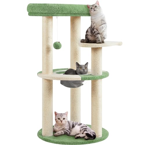 Yaheetech Kratzbaum, Modern Design Katzenbaum Katzenkratzbaum, mit Plattform Raumkapsel Sisalstämme, Stabiler Kletterbaum für Katzen Grün/Beige von Yaheetech