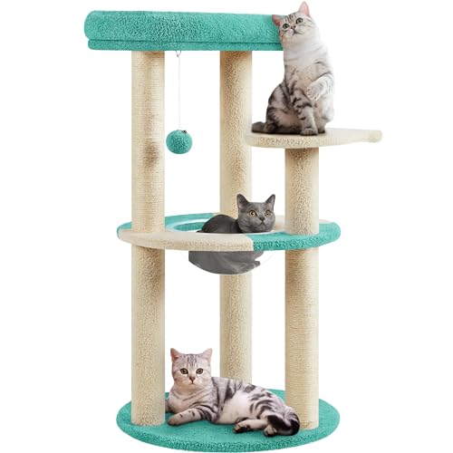 Yaheetech Kratzbaum, Modern Design Katzenbaum Katzenkratzbaum, mit Plattform Raumkapsel Sisalstämme, Stabiler Kletterbaum für Katzen Indigo/Beige von Yaheetech