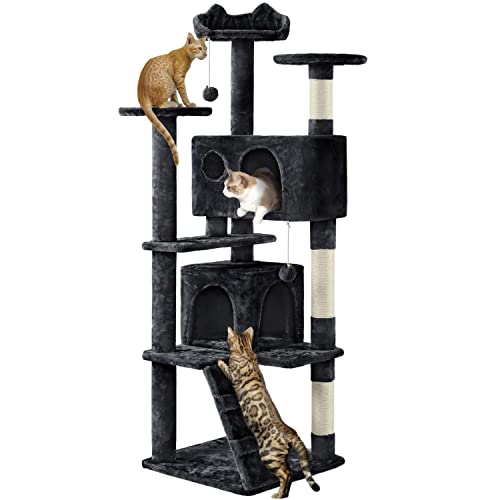 Yaheetech Kratzbaum Stabiler Katzenbaum Katzenkratzbaum Katzenmöbel, Kletterbaum für Katzen Höhe 158 cm, Schwarz von Yaheetech