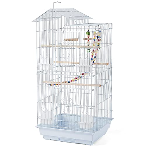 Yaheetech Vogelkäfig Vogelvoliere Wellensittichkäfig schwarz 46 x 35,5 x 99 cm, Vogelhaus mit Spielzeug Klettern Weiß von Yaheetech