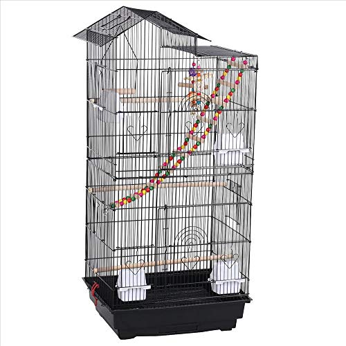 Yaheetech Vogelkäfig Vogelvoliere Wellensittichkäfig schwarz 46 x 35,5 x 99 cm, Vogelhaus mit Spielzeug Klettern von Yaheetech