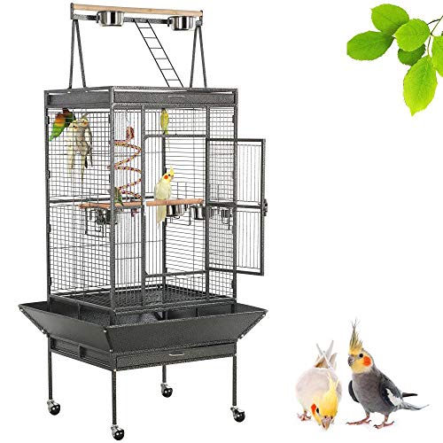 Yaheetech Vogelvoliere Vogelkäfig Vogelbauer Papageienkäfig Wellensittichkäfig Exotenkäfig mit 4 Rollen, 4 Schüssel und 2 Holzsitzstangen, 81 x 76 x 174 cm von Yaheetech