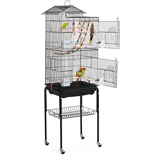 Yaheetech Vogelkäfig Vogelbauer Vogelvoliere Wellensittich vogelkäfig kanarienvögelkäfig mit Ständer 46 x 35,5 x 158,5 cm,360°drehbaren Rollen von Yaheetech