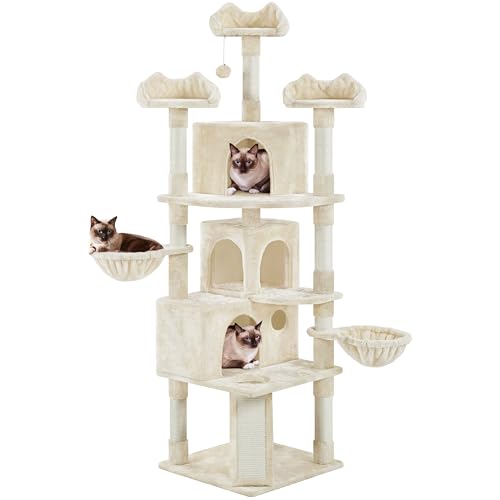 Yaheetech XXL Katzenkratzbaum 194 cm Katzenbaum Kletterbaum, Stabil mit Plüsch Sisalseil, Kratzbaum für Katzen deckenhoch Beige von Yaheetech