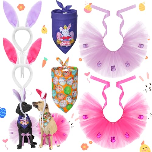 6-teiliges Oster-Prinzessinnen-Hundekostüm enthält 2 Hunde-Tutu, 2 Hunde-Stirnband, Hunde-Hasenohren, 2 Hunde-Osterhalstücher, Dreieck-Lätzchen, mittelgroße und große Welpen, Haustierkleid-Set von Yahenda