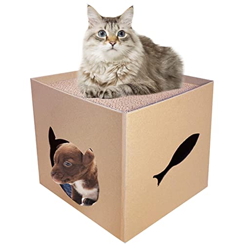 Katzenhaus – Kratzbox aus Karton für Katzen, Haus und Kuppel für Katzen, integriert, verschleißfest und verlustfrei, Spielzeug für Katzen, 30 x 30 x 30 cm von Yajexun