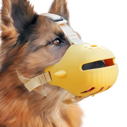 Yajexun Maulkörbe für Hunde gegen Beißen, Maulkörbe für die Tierpflege | Atmungsaktive Hundemaulkörbe aus Silikon | Gelbe Mundbedeckung mit Überkopfgurt, weiche Haustiermaulkörbe für Tierarztbesuche, von Yajexun