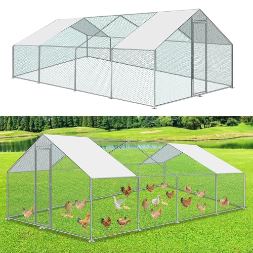 Yakimz Hühnerstall 3 * 8 * 2m mit Sicherheitsschloss und Wasserdichtem PE-Sonnenschutz, Hühnerhaus Freilaufgehege, Robuster Stahlrahmen, ideal für Hühner, Kaninchen und weitere Kleintiere von Yakimz