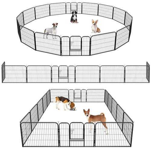 Yakimz Welpenlaufstall 16-teilig, Welpenauslauf 60cm hoch mit 2 Türen und Schutzplane, Hundelaufstall Flexibel und Faltbar, Welpenzaun für Hunde, Hasen & Kleintiere von Yakimz