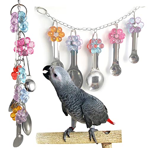 Yamibobo Papageien-Spielzeug-Löffel, bunter Edelstahl- und Acrylkäfig-Dekor, Schnabelspülung für Vögel mit weichen Schnabeln, gut für die geistige und körperliche Gesundheit von Vögeln von Yamibobo