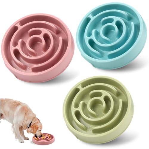 YanBous 3 Antischling-Hundenapf Ø 20.5 cm aus Silikon mit Saugnapf, Slow Feeder Futternapf für kleine bis mittelgroße Hunde - Rosa、Grün、Blau von YanBous