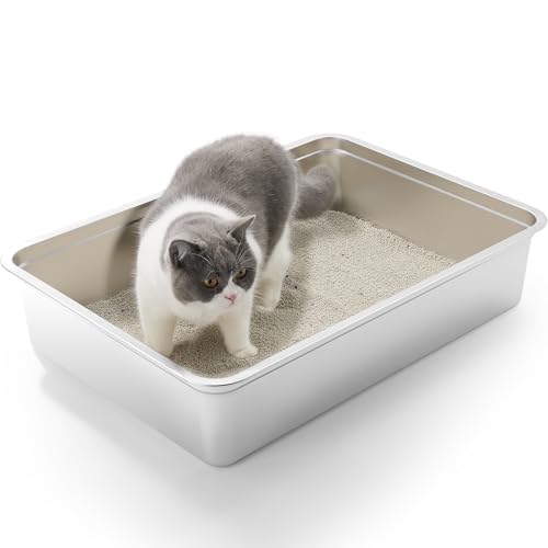 Yangbaga Edelstahl Katzentoilette, Katzenklo in 70x50x15cm, Robuste Katzentoilette, Nicht Leicht Zu Verzerren, Kaninchentoilette, Toilette Für Großes Häschen Und Große Katze (Silber) von Yangbaga