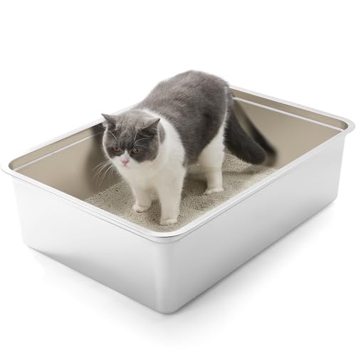 Yangbaga Edelstahl Katzentoilette, Katzenklo in 70x50x20cm, Robuste Katzentoilette, Nicht Leicht Zu Verzerren, Kaninchentoilette, Toilette Für Großes Häschen Und Große Katze (Silber) von Yangbaga